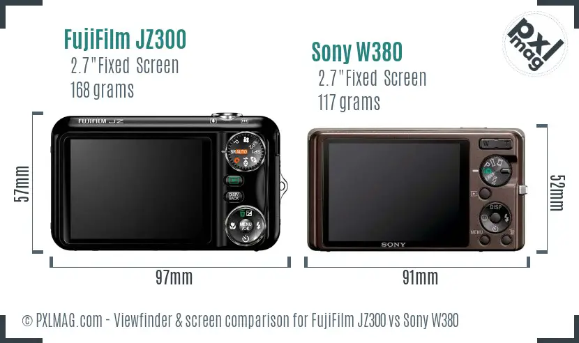 FujiFilm JZ300 vs Sony W380 Screen and Viewfinder comparison