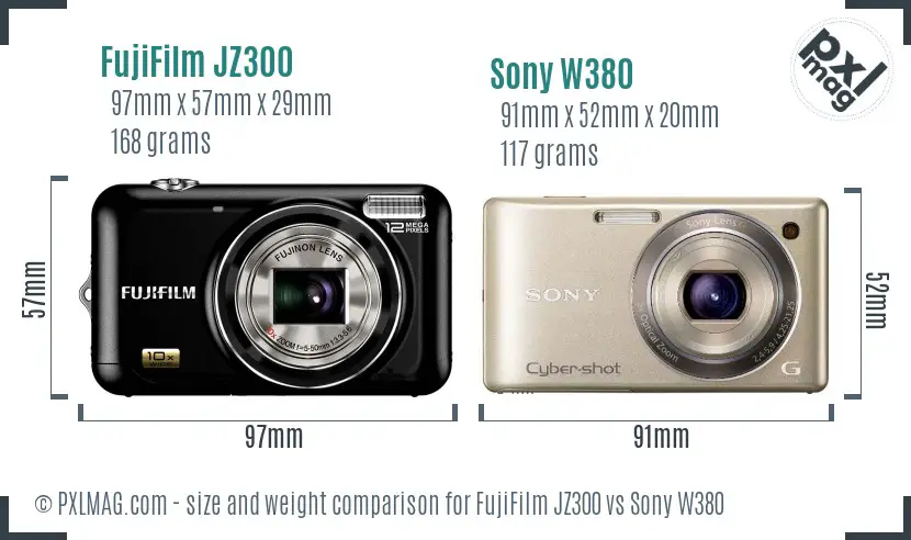 FujiFilm JZ300 vs Sony W380 size comparison