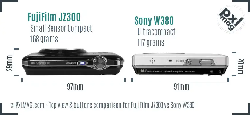 FujiFilm JZ300 vs Sony W380 top view buttons comparison