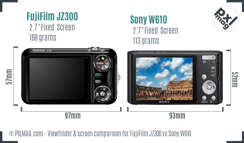 FujiFilm JZ300 vs Sony W610 Screen and Viewfinder comparison