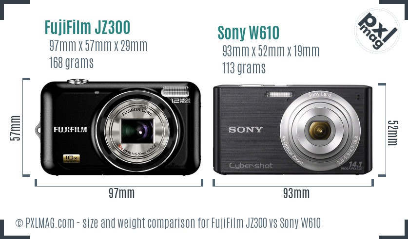 FujiFilm JZ300 vs Sony W610 size comparison FujiFilm JZ300 vs Sony W610 size comparison