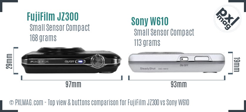 FujiFilm JZ300 vs Sony W610 top view buttons comparison