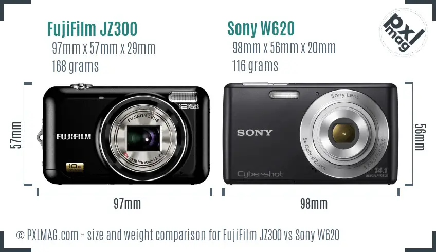 FujiFilm JZ300 vs Sony W620 size comparison FujiFilm JZ300 vs Sony W620 size comparison