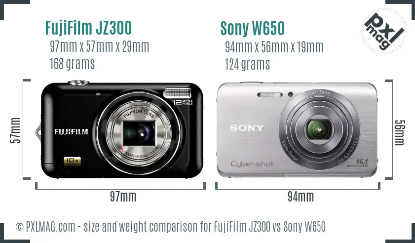 FujiFilm JZ300 vs Sony W650 size comparison