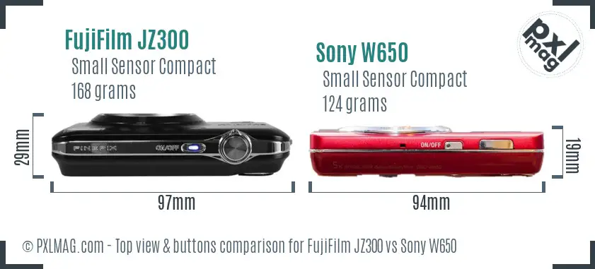 FujiFilm JZ300 vs Sony W650 top view buttons comparison