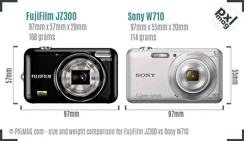 FujiFilm JZ300 vs Sony W710 size comparison