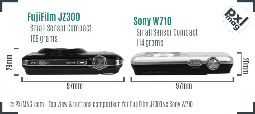 FujiFilm JZ300 vs Sony W710 top view buttons comparison