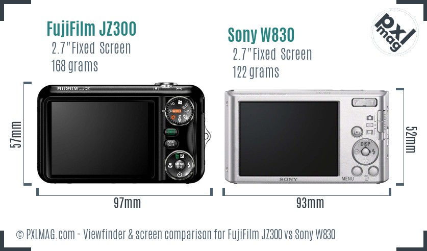FujiFilm JZ300 vs Sony W830 Screen and Viewfinder comparison