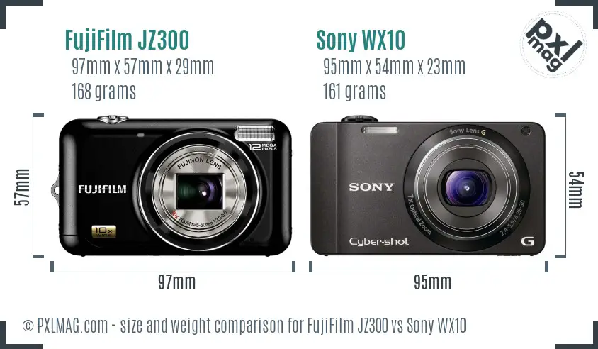 FujiFilm JZ300 vs Sony WX10 size comparison FujiFilm JZ300 vs Sony WX10 size comparison