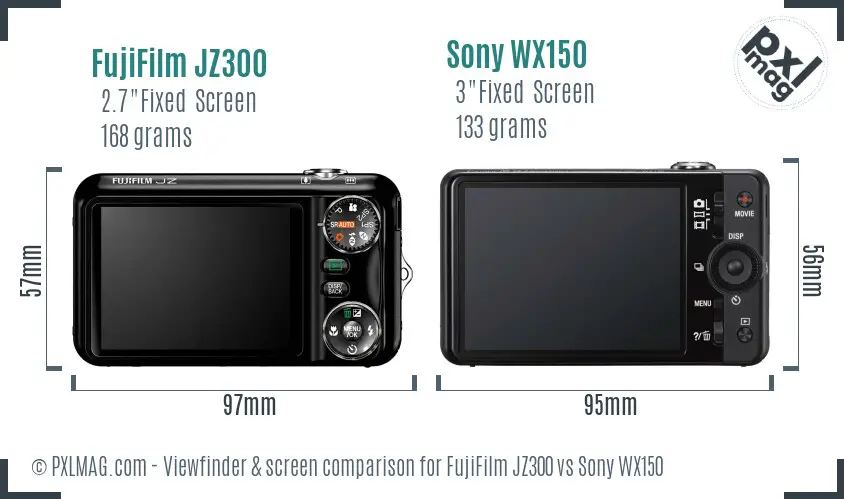 FujiFilm JZ300 vs Sony WX150 Screen and Viewfinder comparison