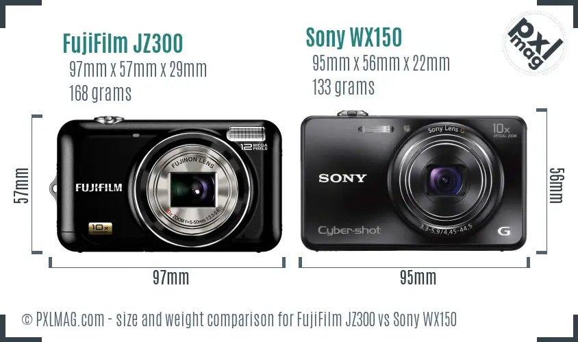 FujiFilm JZ300 vs Sony WX150 size comparison