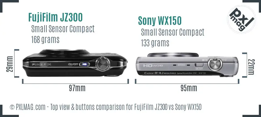 FujiFilm JZ300 vs Sony WX150 top view buttons comparison