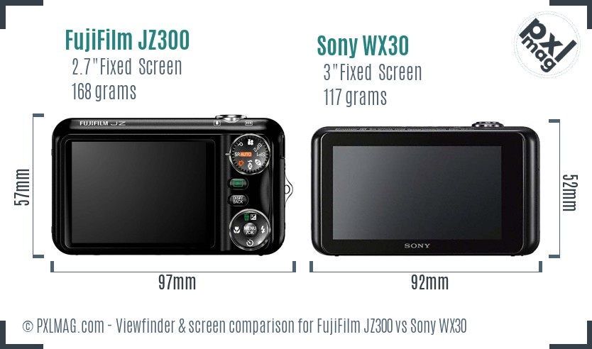 FujiFilm JZ300 vs Sony WX30 Screen and Viewfinder comparison