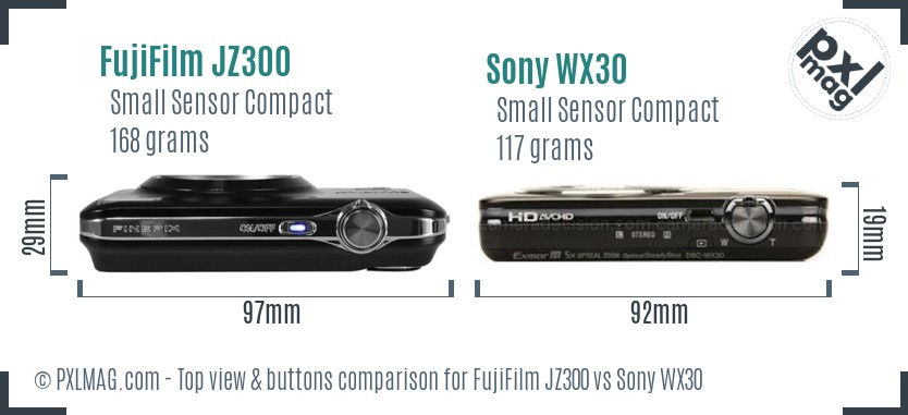 FujiFilm JZ300 vs Sony WX30 top view buttons comparison