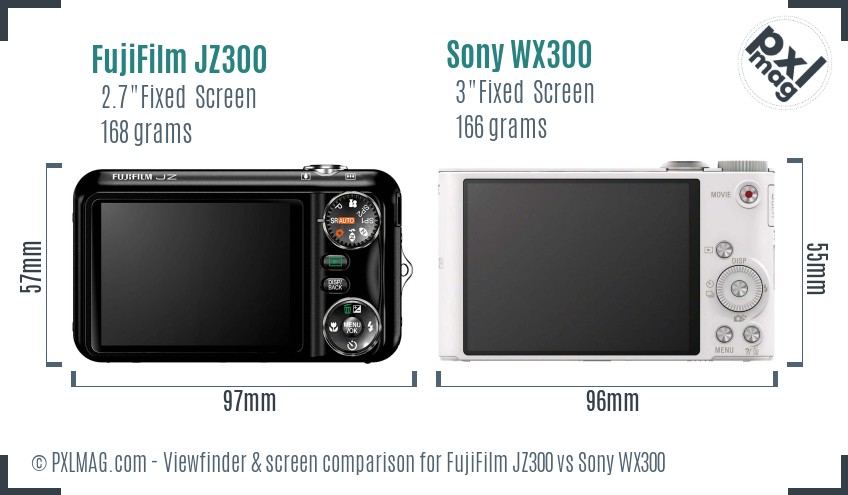 FujiFilm JZ300 vs Sony WX300 Screen and Viewfinder comparison