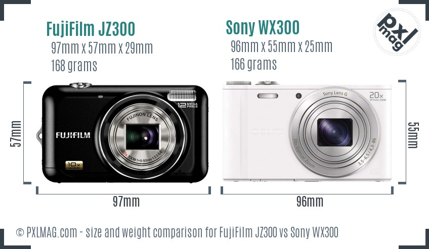 FujiFilm JZ300 vs Sony WX300 size comparison