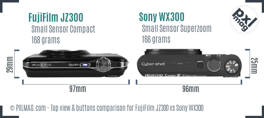 FujiFilm JZ300 vs Sony WX300 top view buttons comparison