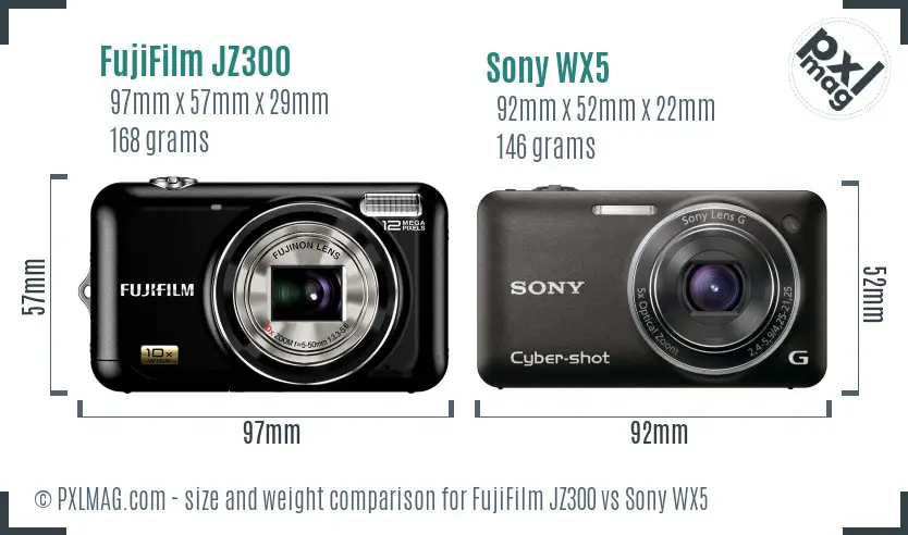 FujiFilm JZ300 vs Sony WX5 size comparison FujiFilm JZ300 vs Sony WX5 size comparison