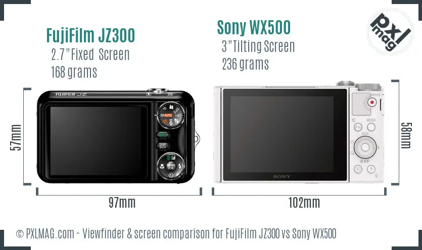 FujiFilm JZ300 vs Sony WX500 Screen and Viewfinder comparison