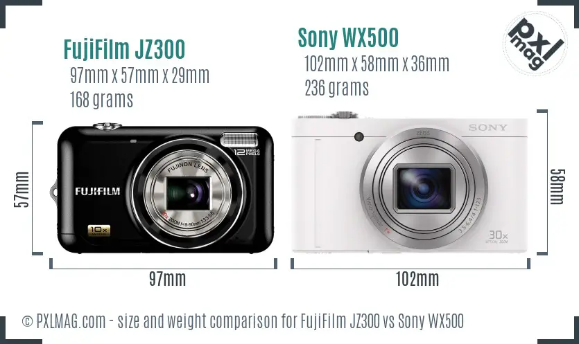 FujiFilm JZ300 vs Sony WX500 size comparison