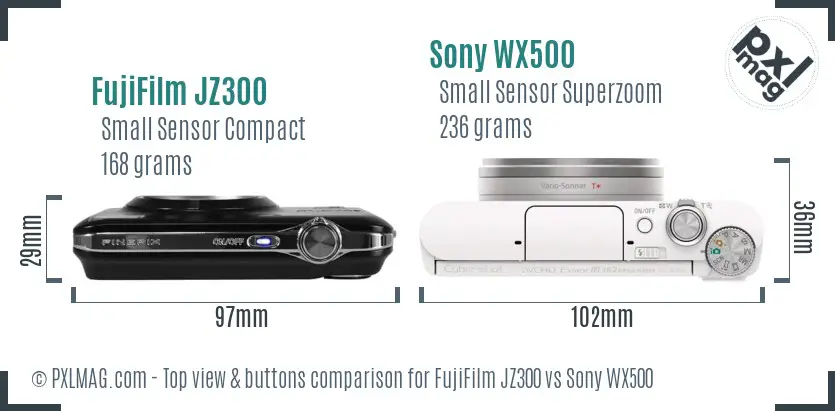 FujiFilm JZ300 vs Sony WX500 top view buttons comparison