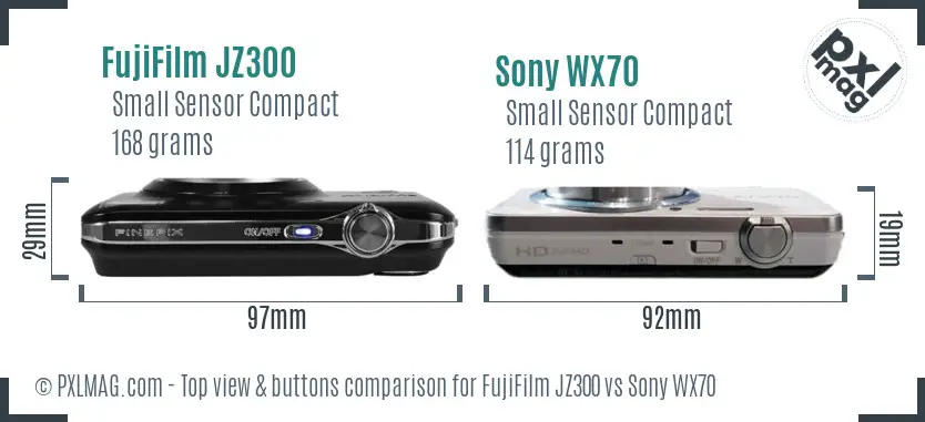 FujiFilm JZ300 vs Sony WX70 top view buttons comparison FujiFilm JZ300 vs Sony WX70 top view buttons comparison