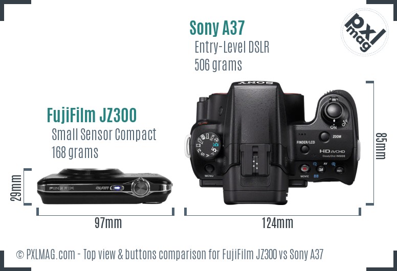 FujiFilm JZ300 vs Sony A37 top view buttons comparison