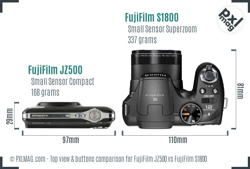 FujiFilm JZ500 vs FujiFilm S1800 top view buttons comparison