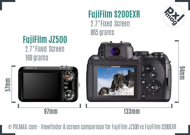 FujiFilm JZ500 vs FujiFilm S200EXR Screen and Viewfinder comparison
