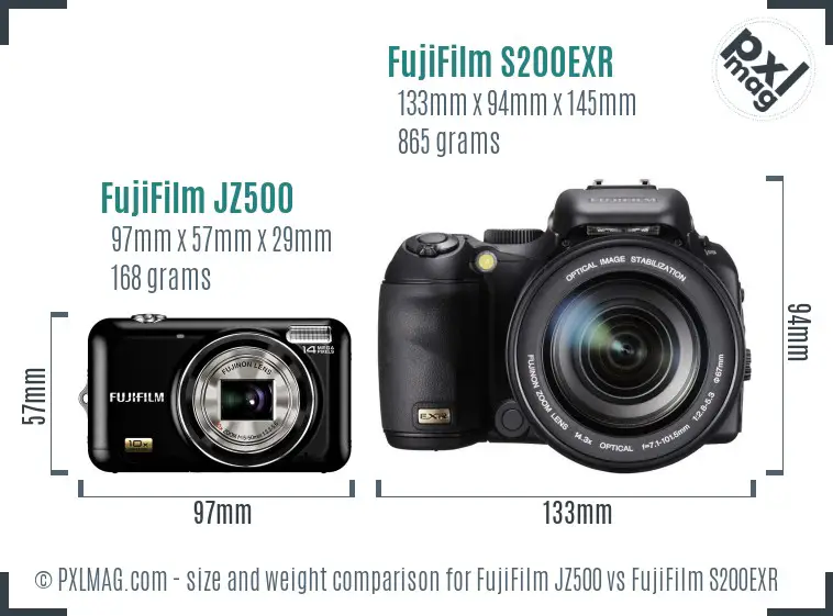 FujiFilm JZ500 vs FujiFilm S200EXR size comparison