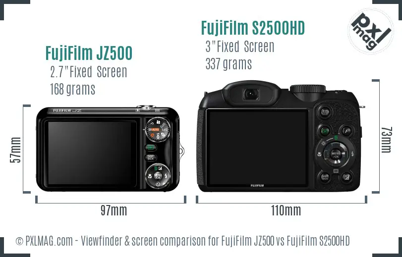 FujiFilm JZ500 vs FujiFilm S2500HD Screen and Viewfinder comparison