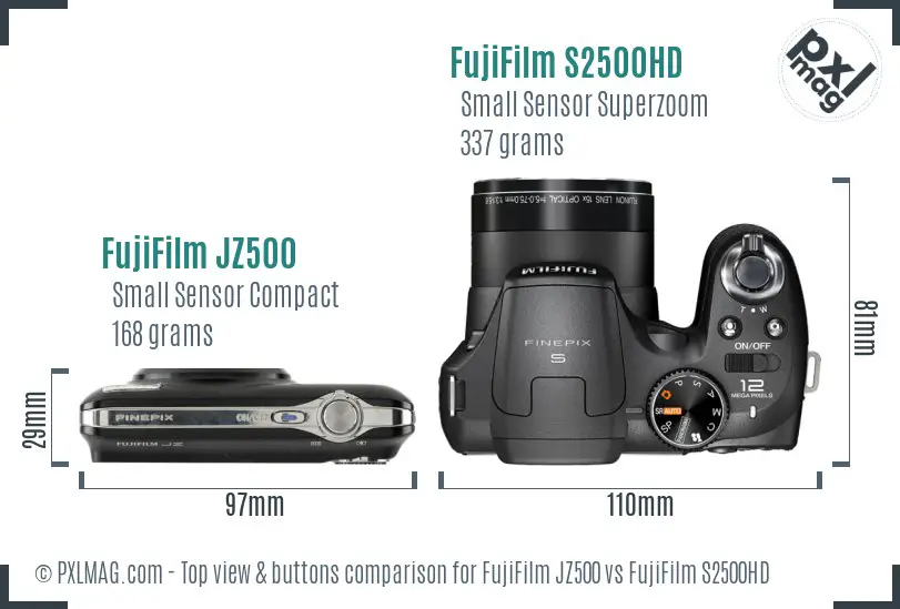 FujiFilm JZ500 vs FujiFilm S2500HD top view buttons comparison