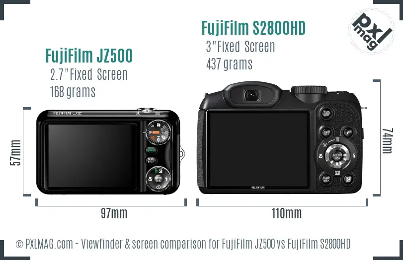 FujiFilm JZ500 vs FujiFilm S2800HD Screen and Viewfinder comparison