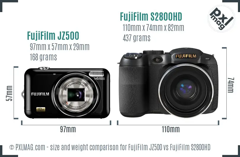 FujiFilm JZ500 vs FujiFilm S2800HD size comparison