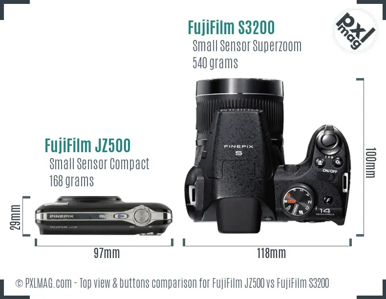 FujiFilm JZ500 vs FujiFilm S3200 top view buttons comparison