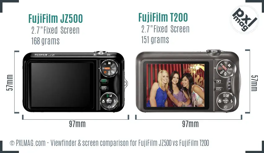 FujiFilm JZ500 vs FujiFilm T200 Screen and Viewfinder comparison