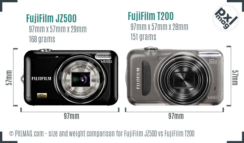 FujiFilm JZ500 vs FujiFilm T200 size comparison