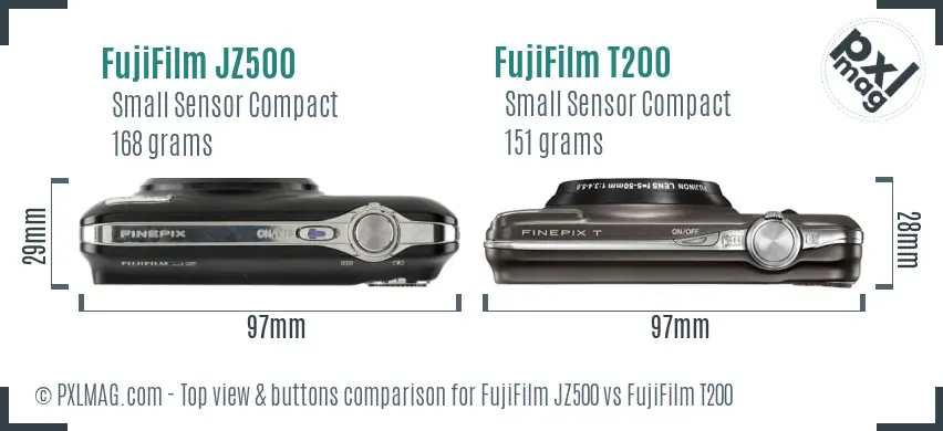 FujiFilm JZ500 vs FujiFilm T200 top view buttons comparison