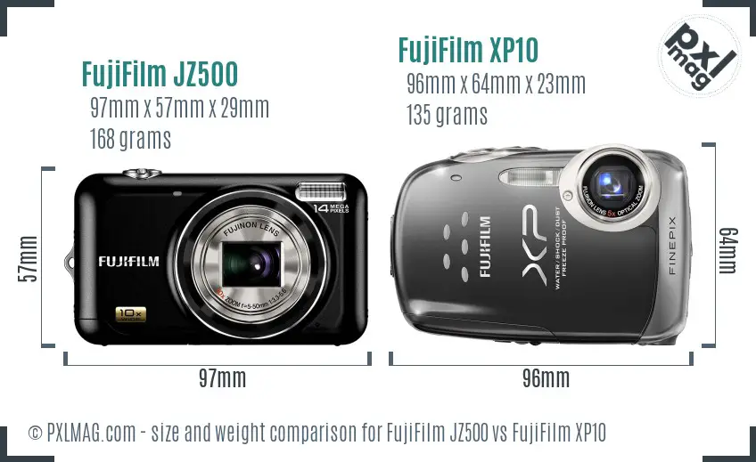 FujiFilm JZ500 vs FujiFilm XP10 size comparison FujiFilm JZ500 vs FujiFilm XP10 size comparison