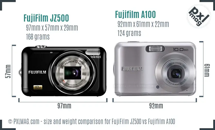 FujiFilm JZ500 vs Fujifilm A100 size comparison