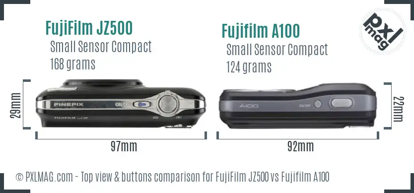 FujiFilm JZ500 vs Fujifilm A100 top view buttons comparison