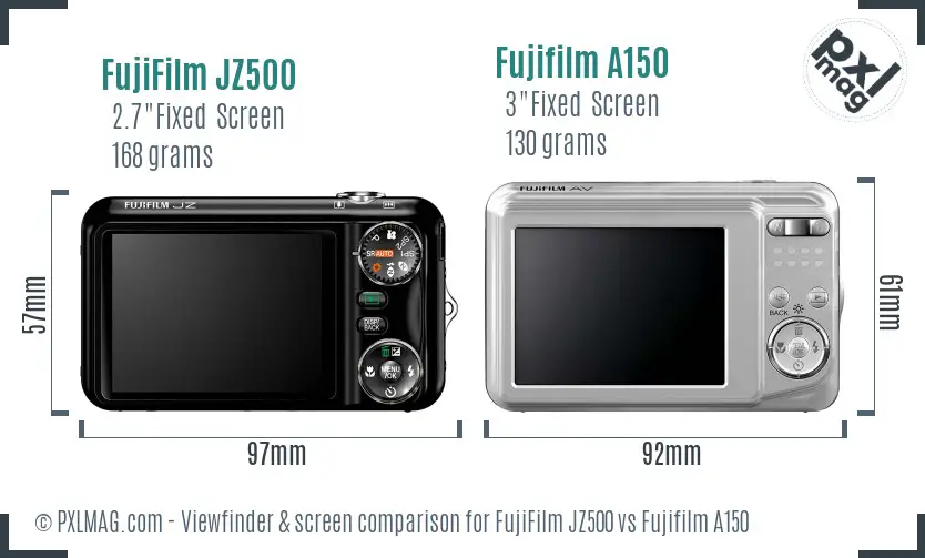 FujiFilm JZ500 vs Fujifilm A150 Screen and Viewfinder comparison