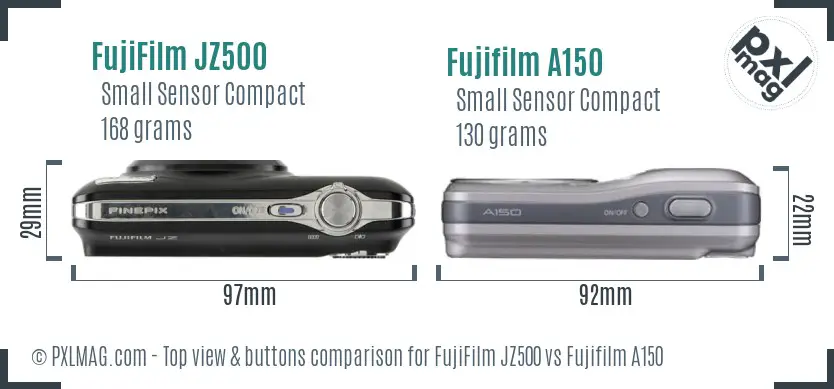 FujiFilm JZ500 vs Fujifilm A150 top view buttons comparison