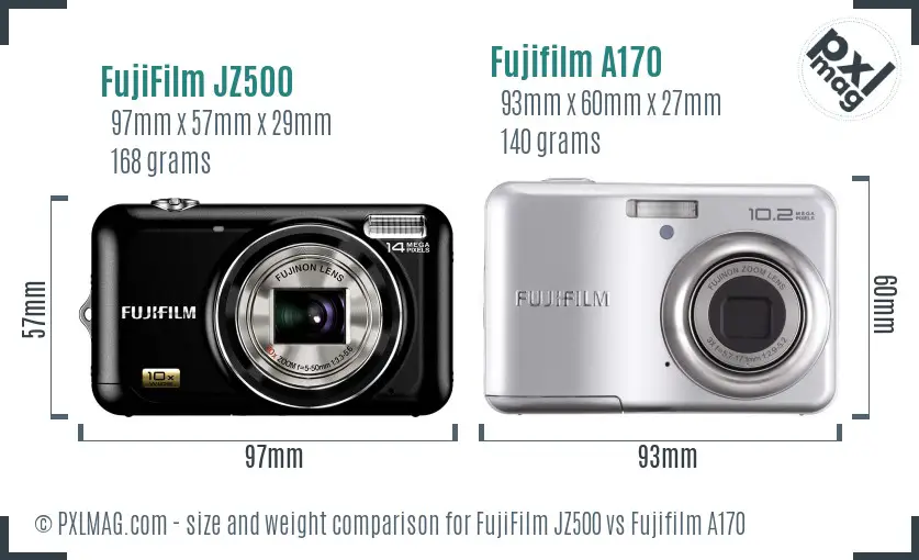 FujiFilm JZ500 vs Fujifilm A170 size comparison