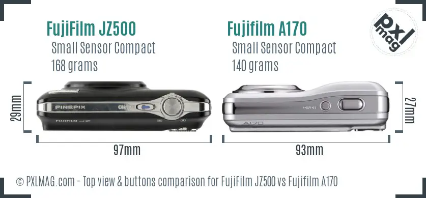 FujiFilm JZ500 vs Fujifilm A170 top view buttons comparison