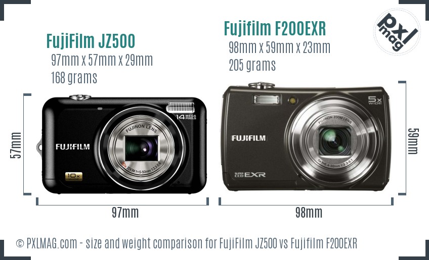 FujiFilm JZ500 vs Fujifilm F200EXR size comparison