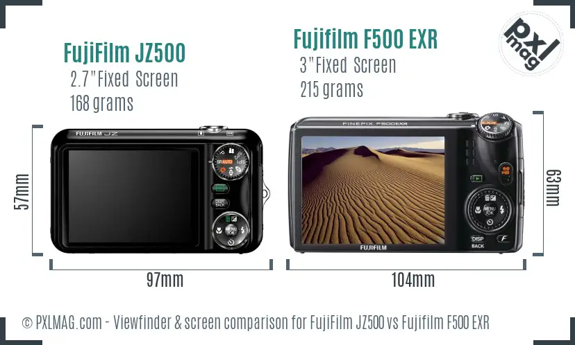 FujiFilm JZ500 vs Fujifilm F500 EXR Screen and Viewfinder comparison