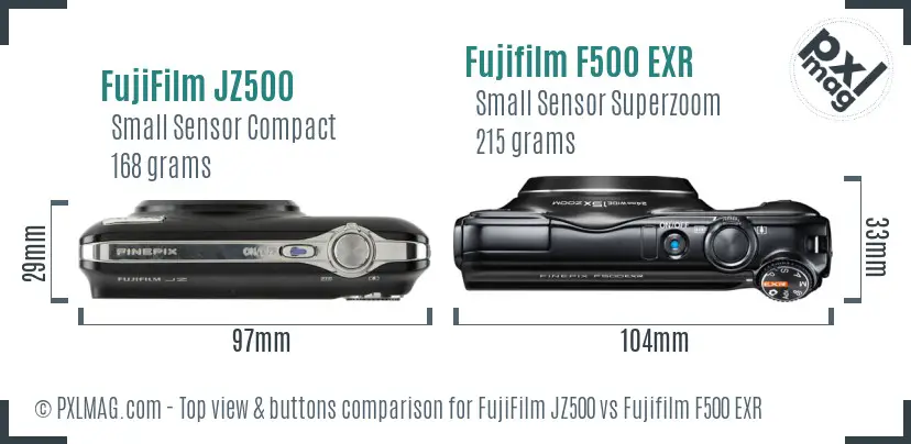 FujiFilm JZ500 vs Fujifilm F500 EXR top view buttons comparison