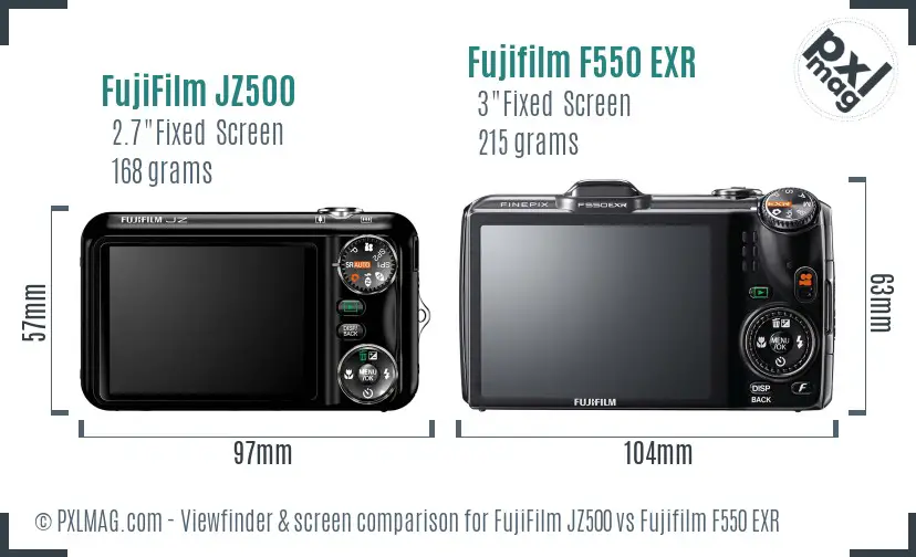 FujiFilm JZ500 vs Fujifilm F550 EXR Screen and Viewfinder comparison