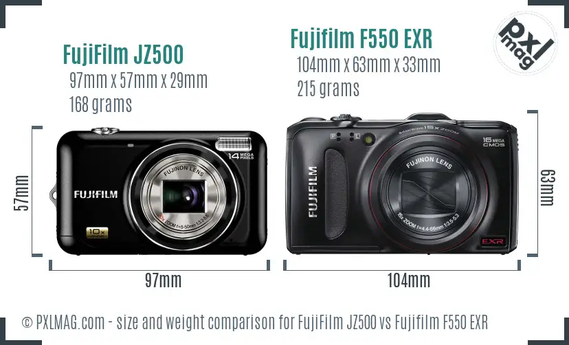 FujiFilm JZ500 vs Fujifilm F550 EXR size comparison